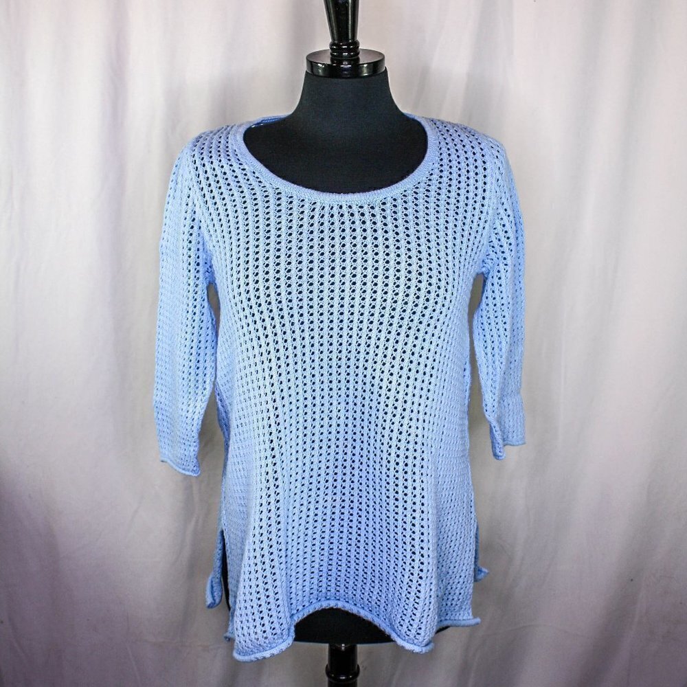 JEANNE PIERRE Pale Blue Open-Knit Scoop Neck Tunic Sweater
